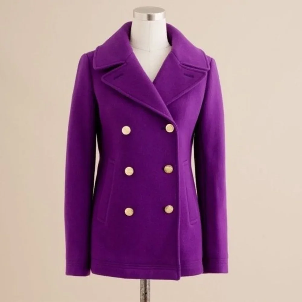 J. Crew Purple Wool Peacoat Classic Dress Coat 4 Small - Picture 1 of 10